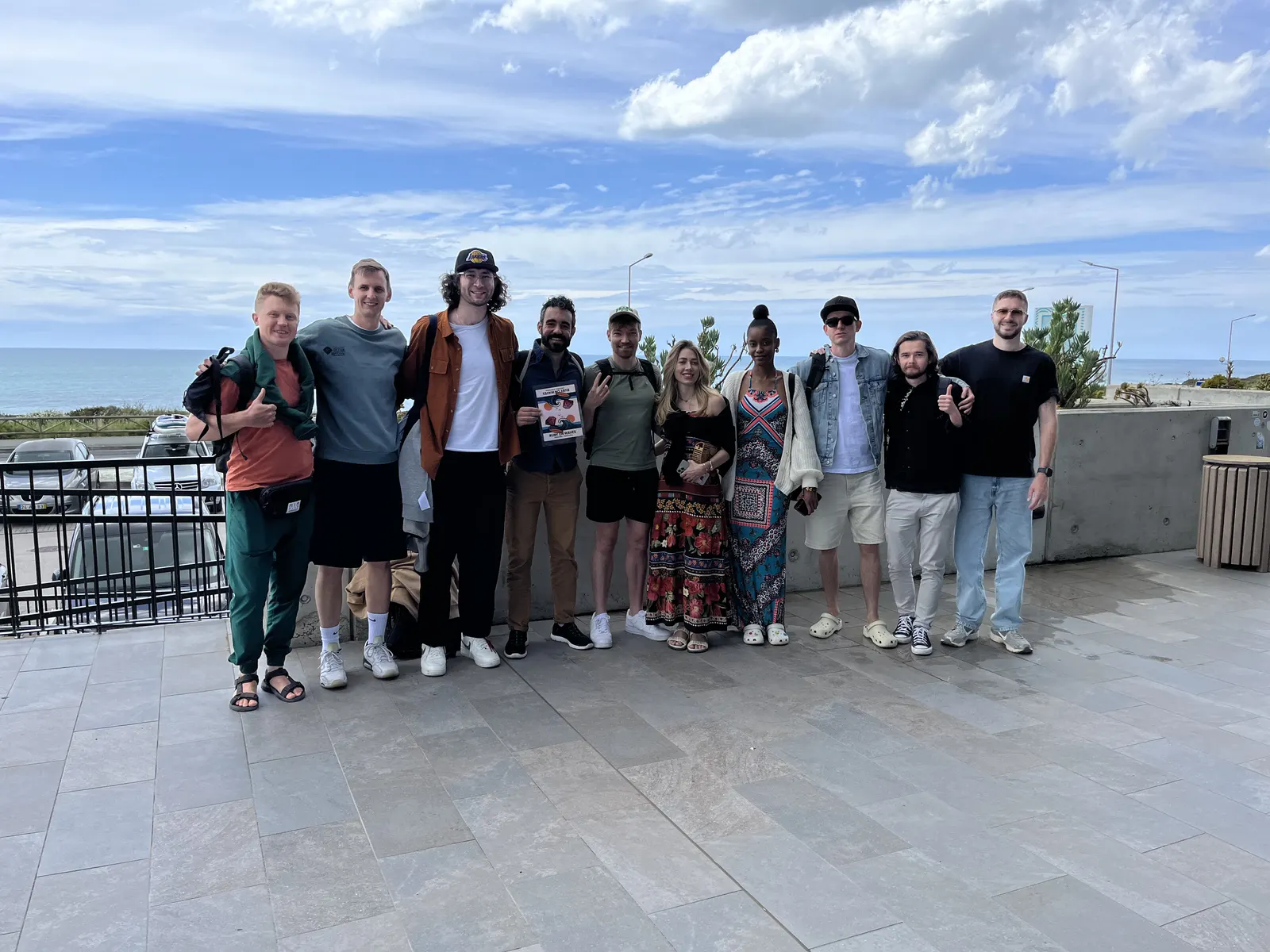 Group photo by the ocean