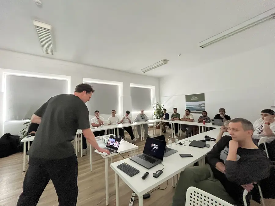 Setting up a laptop before a talk